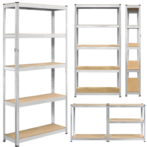 2 Pieces 5 Tiers Adjustable Storage Shelf Units for Garage, Silver
