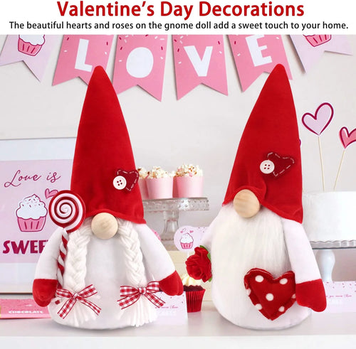 2PCS Valentines Day Gnome Plush Decorations Swedish Tomte Gnomes, Romantic Valentines Day Decor Scandinavian Gnomes Decorations, 11.4 Inche